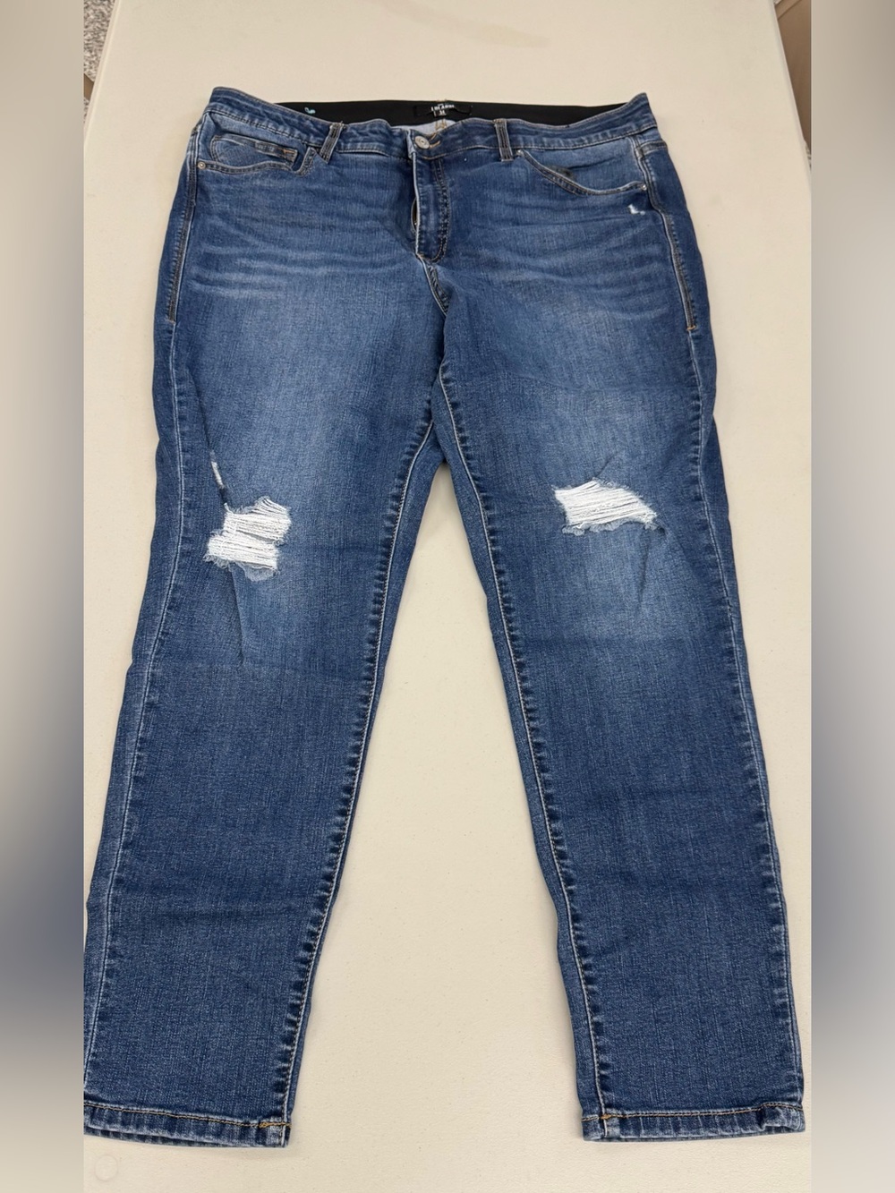 LuLaRoe Women's Blue Denim Distressed Skinny Jeans with magic waistband